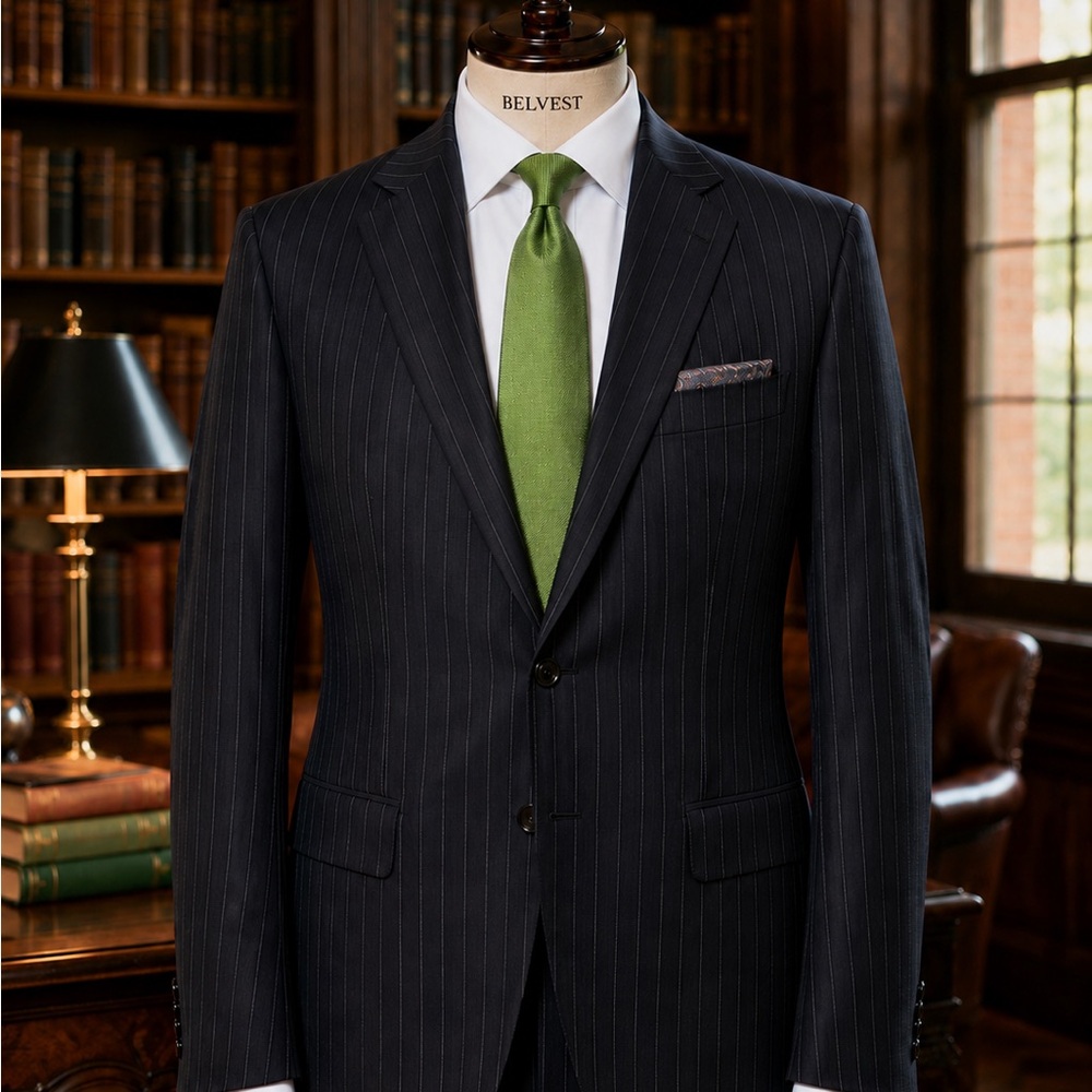 Belvest Navy Wool Pinstripe Suit | Made in Italy
